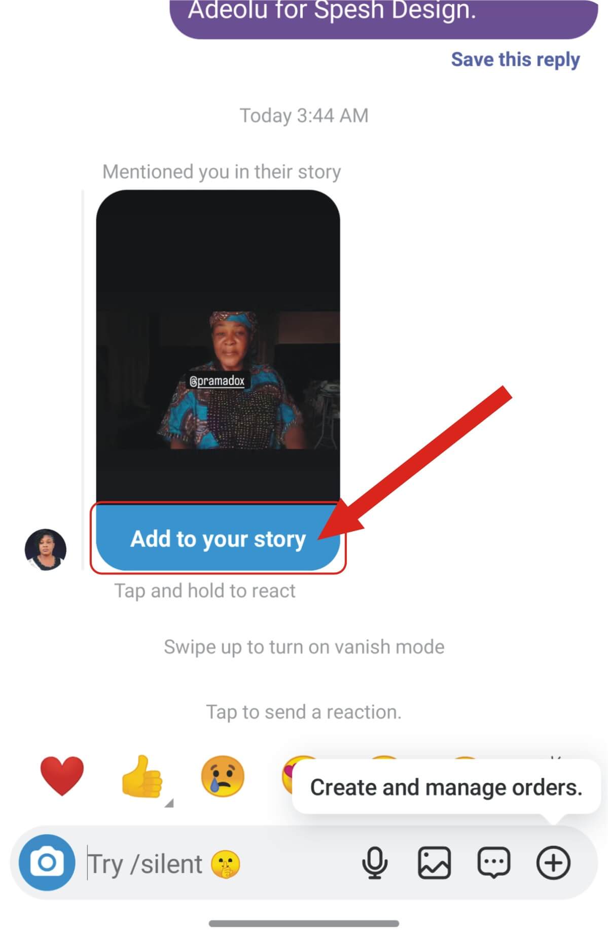 Tap the “Add to your Story.”