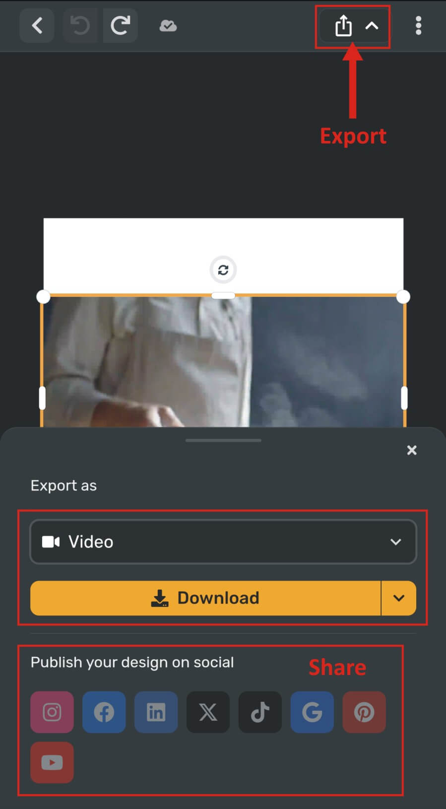 Export button