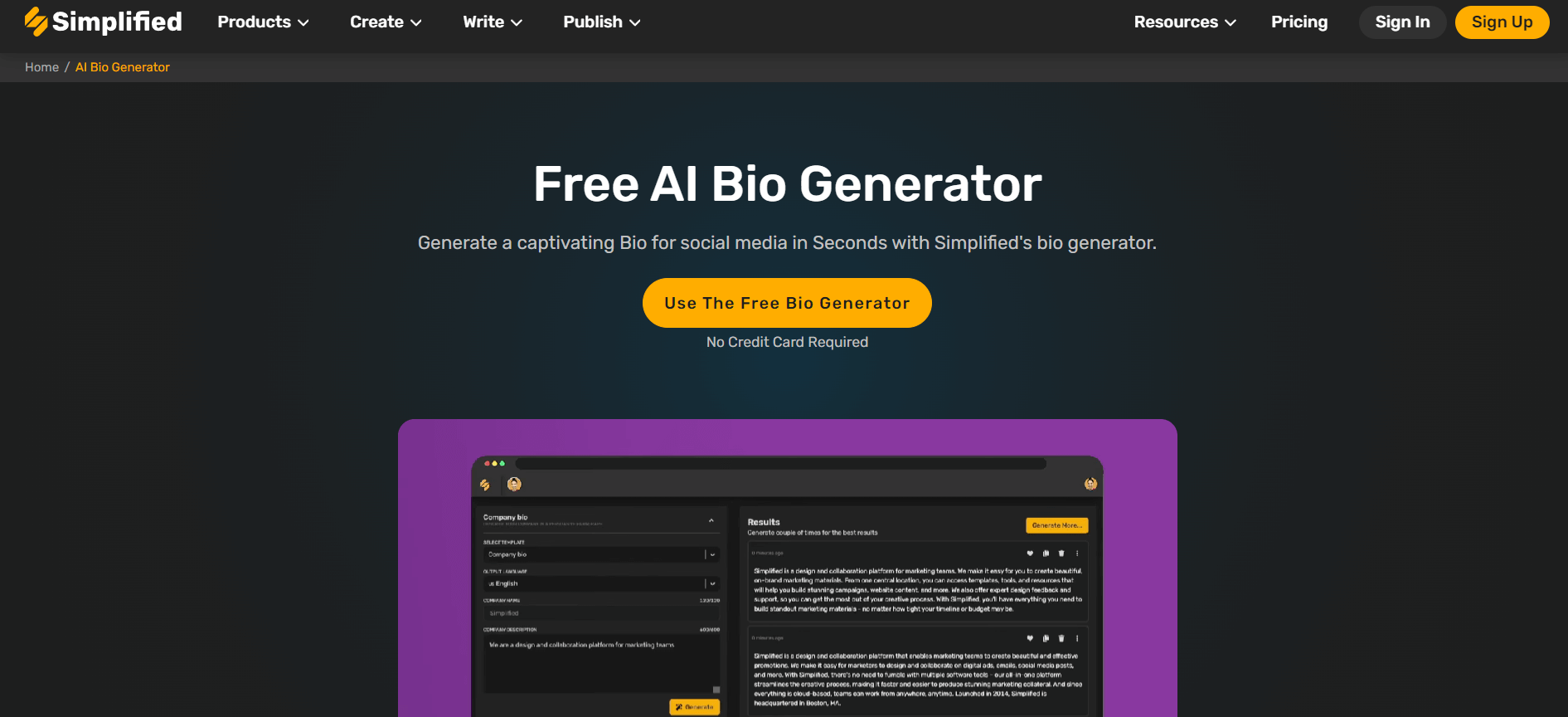 AI Bio generator