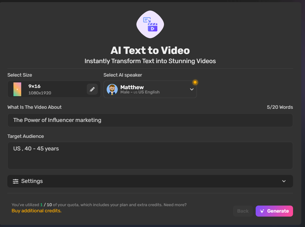 AI Text to Video box