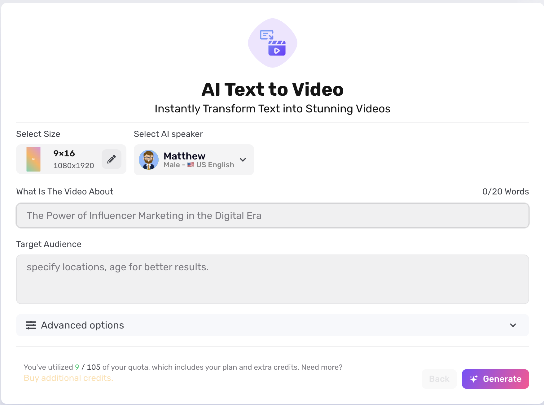 Ai Text to Video feature