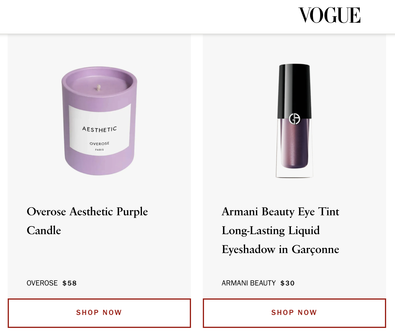 Vogue Peri colored products 