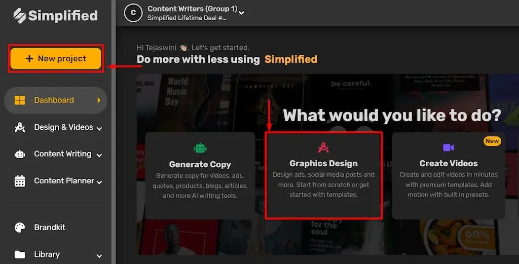 Select New Project template on Simplified