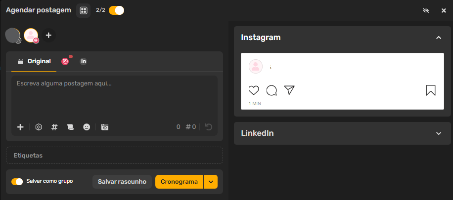 Configurações da Postagem
