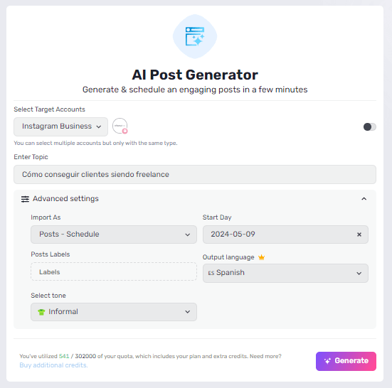 Ingresa al generador de publicaciones 