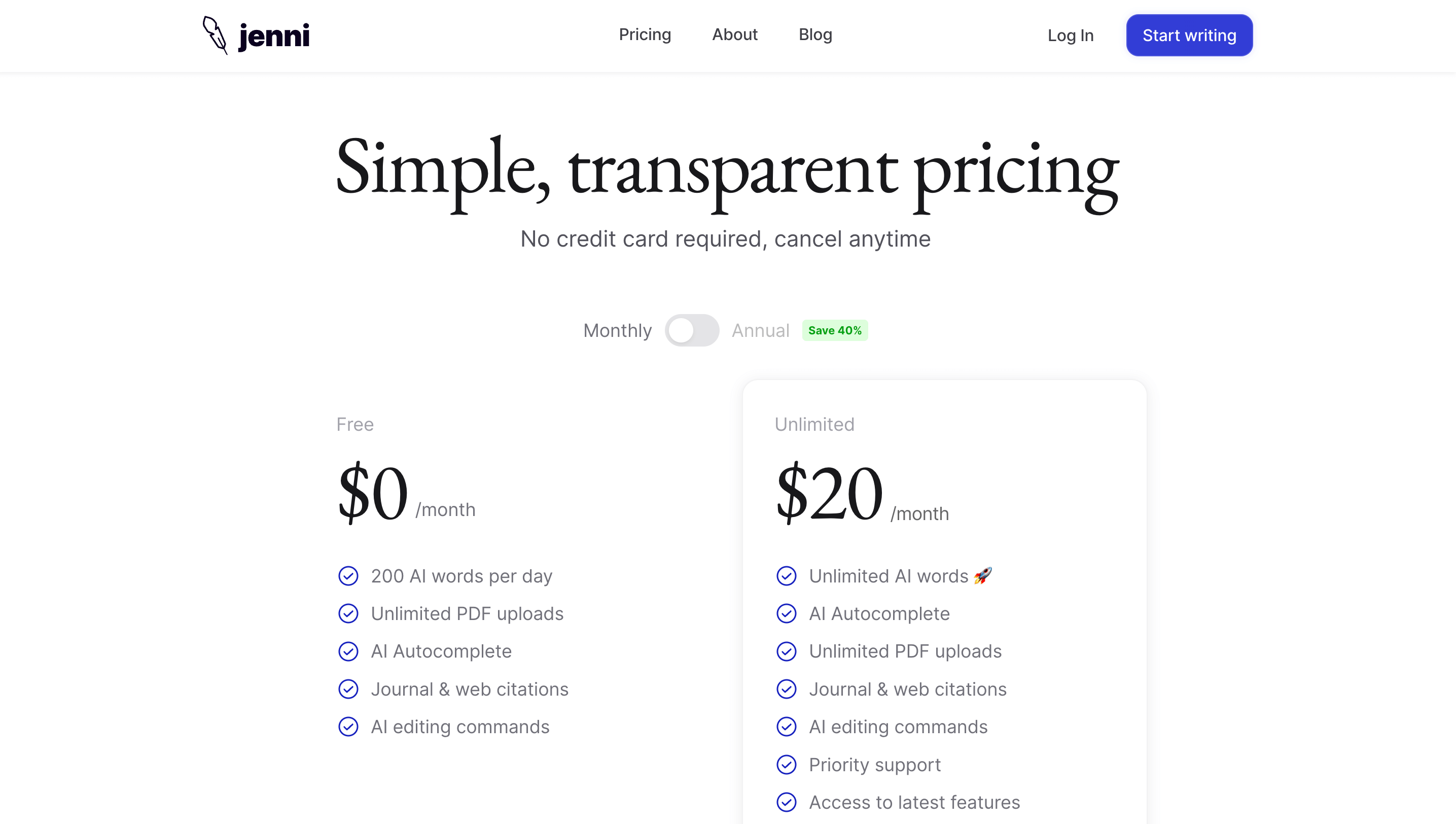 Jenni AI pricing