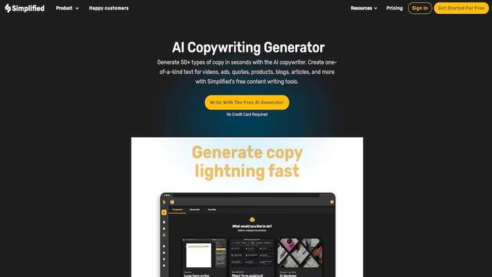 Simplified AI Copywriting Generator Simplified AI Copywriting Generator