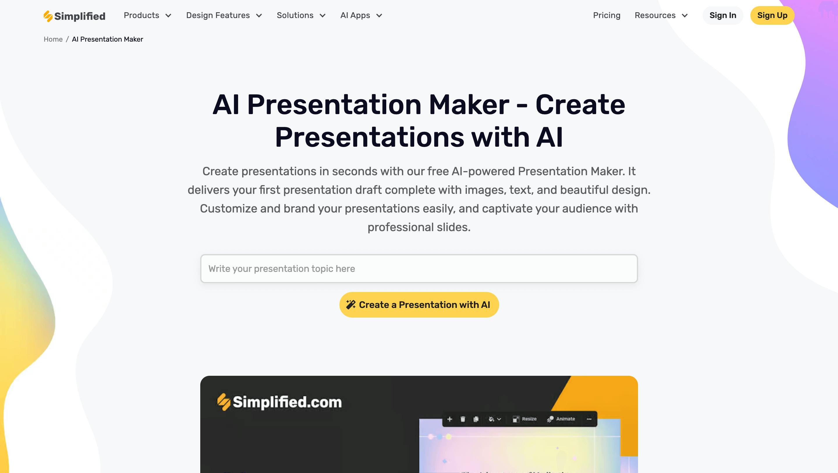 Simplified AI Presentation Maker
