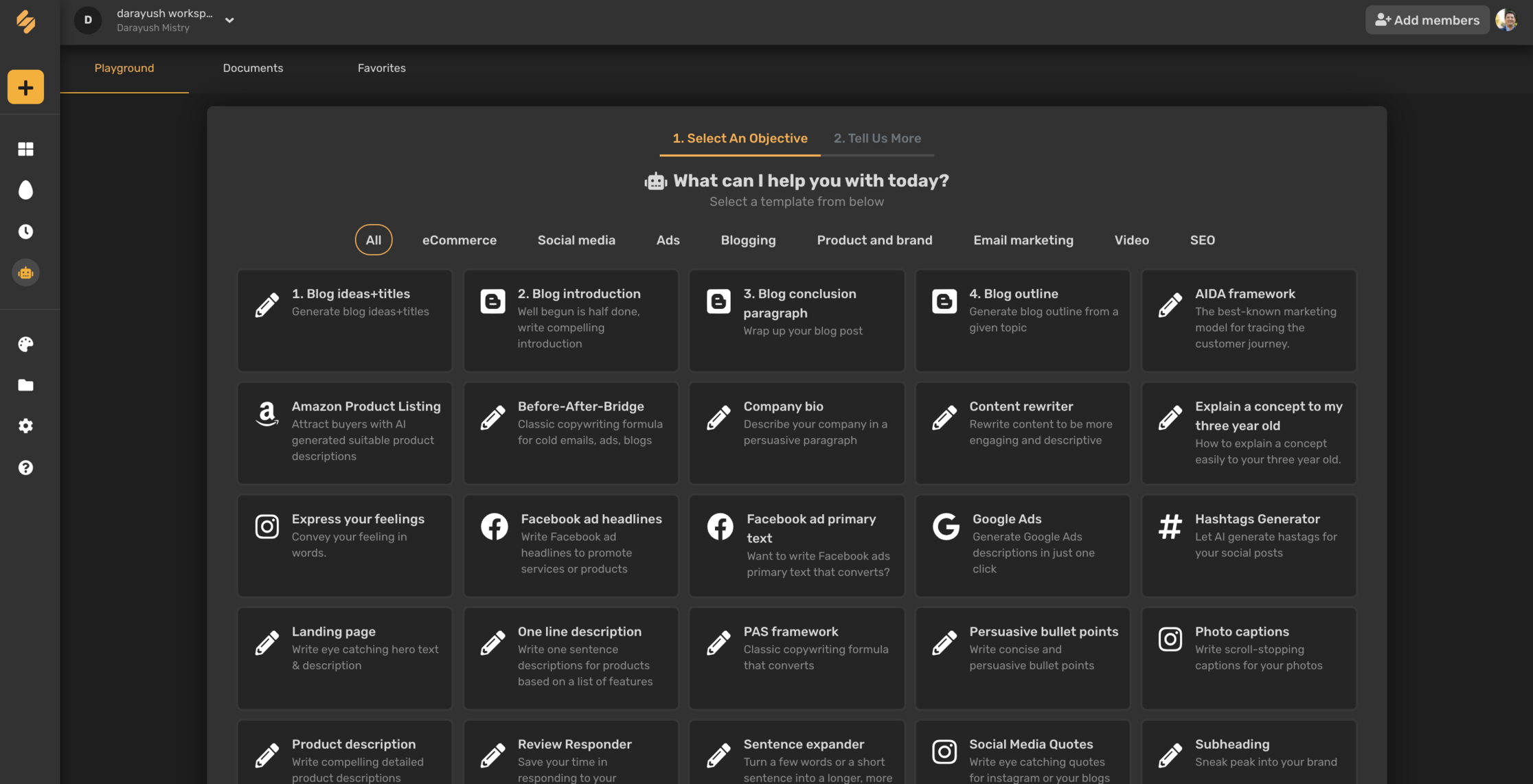 Simplified AI text generator all templates