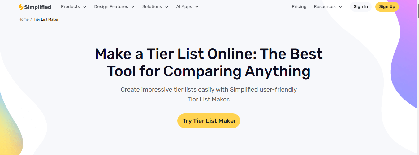 Simplified Tier List Maker