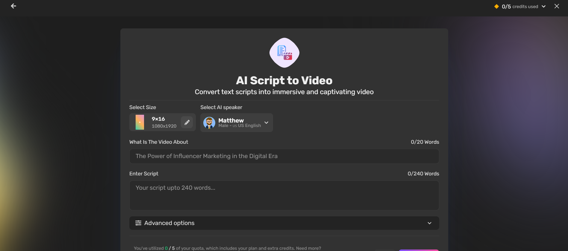 Simplified ai script video