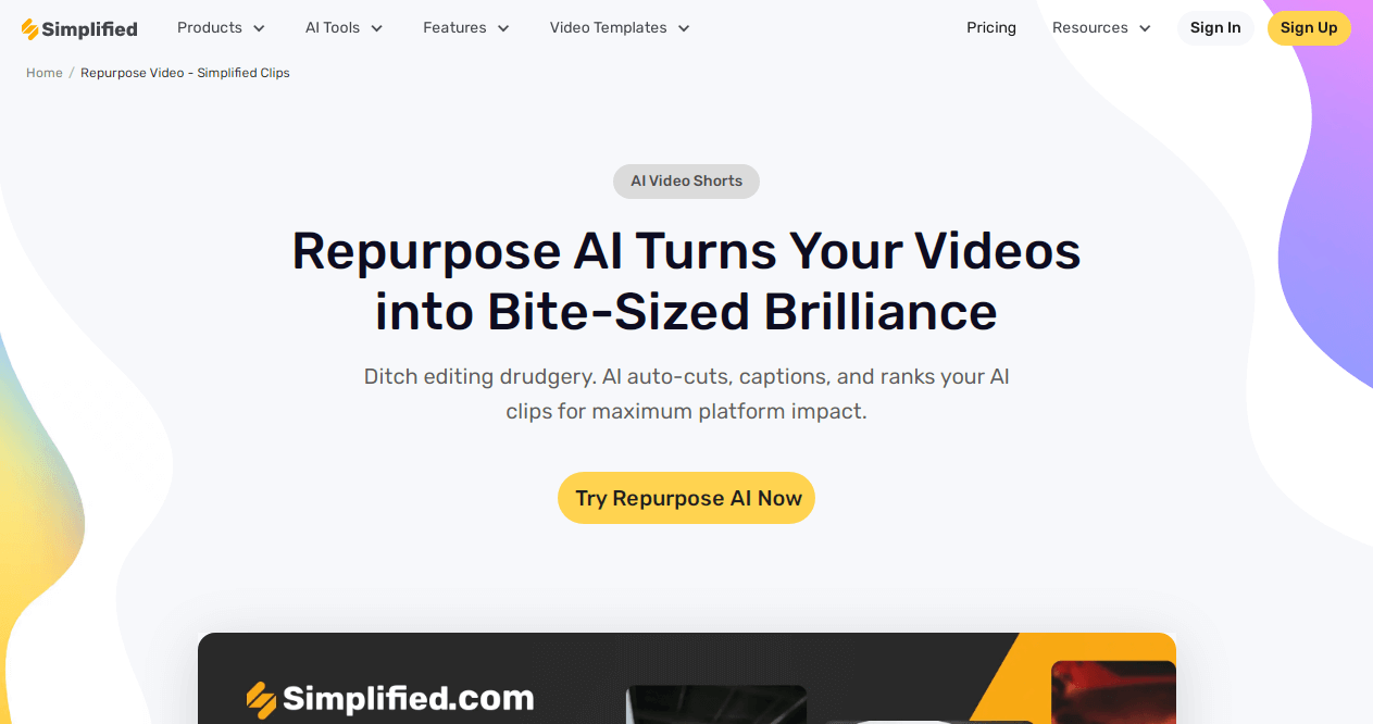 Simplified AI Short Repurpose