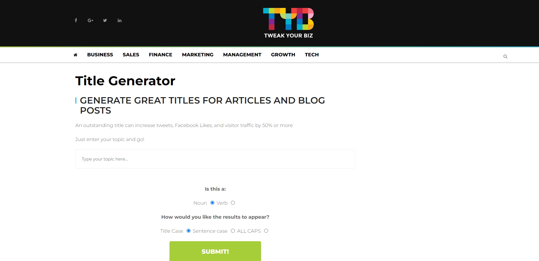 TweakBiz Free Headline Generator