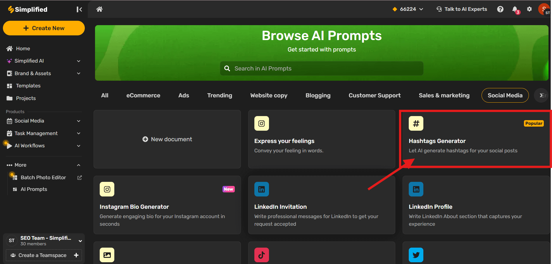 access Simplified hashtags generator tool