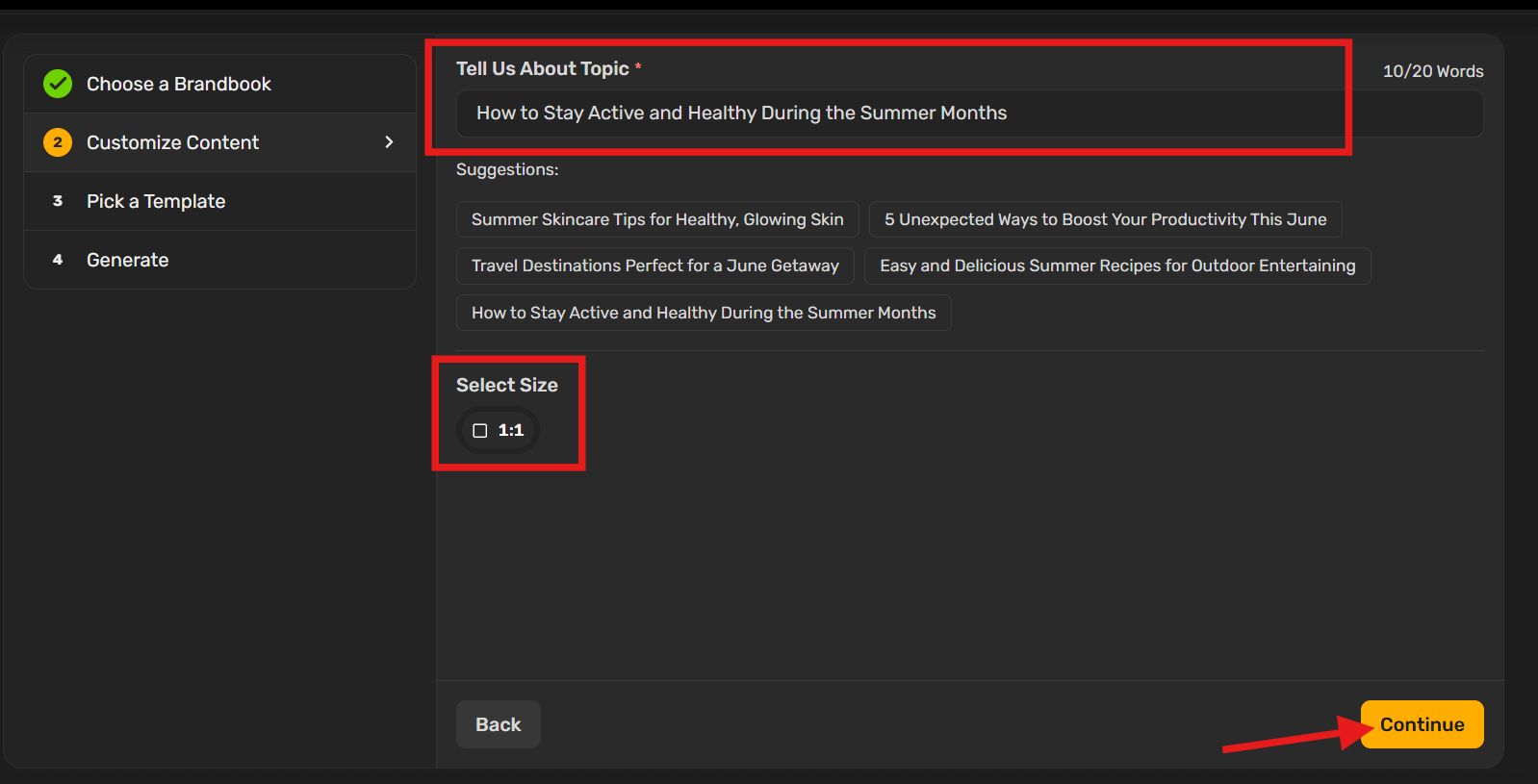 Provide Topic Details and Choose Slide Size