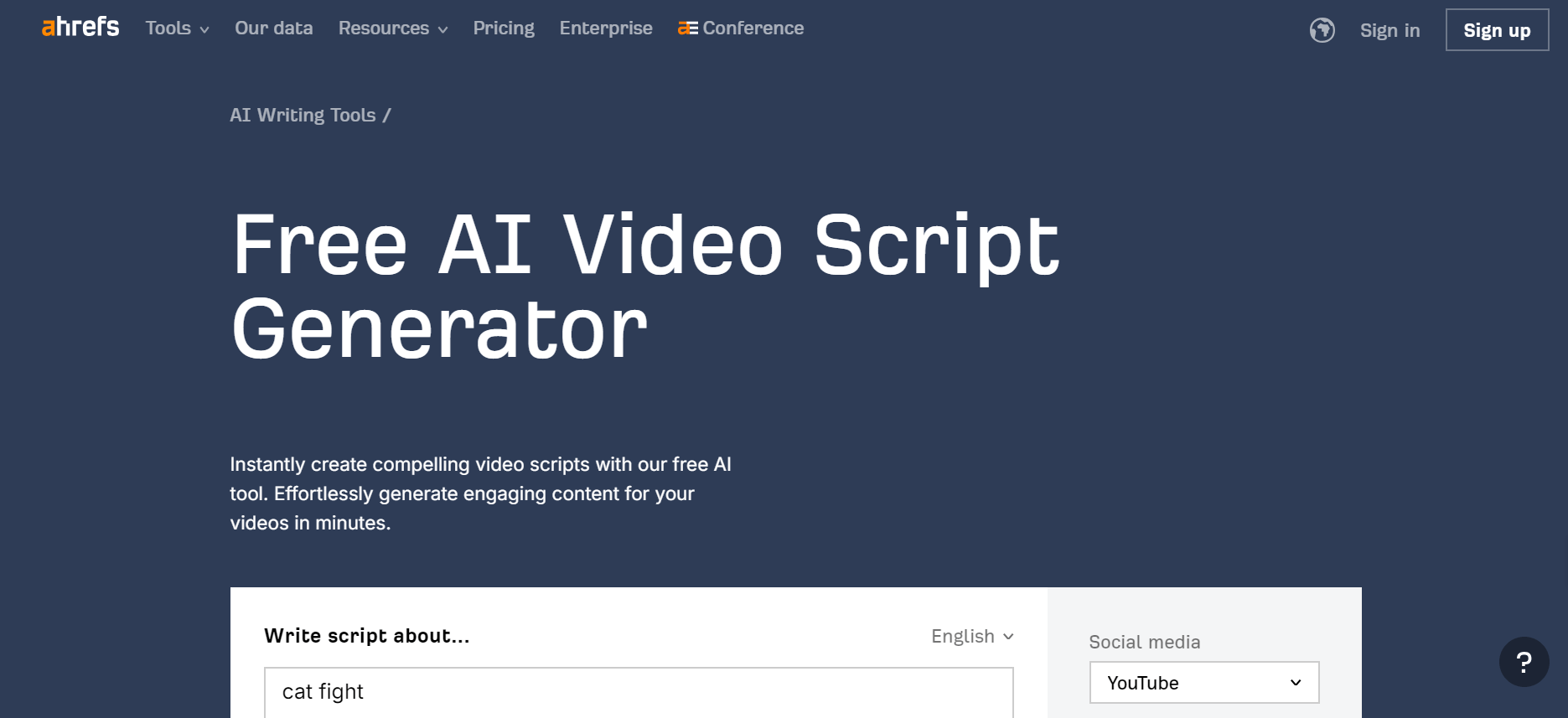 Ahrefs Video script generator