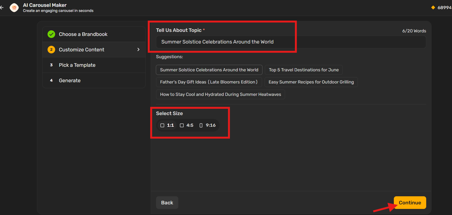 Add Your Topic and Set the Size