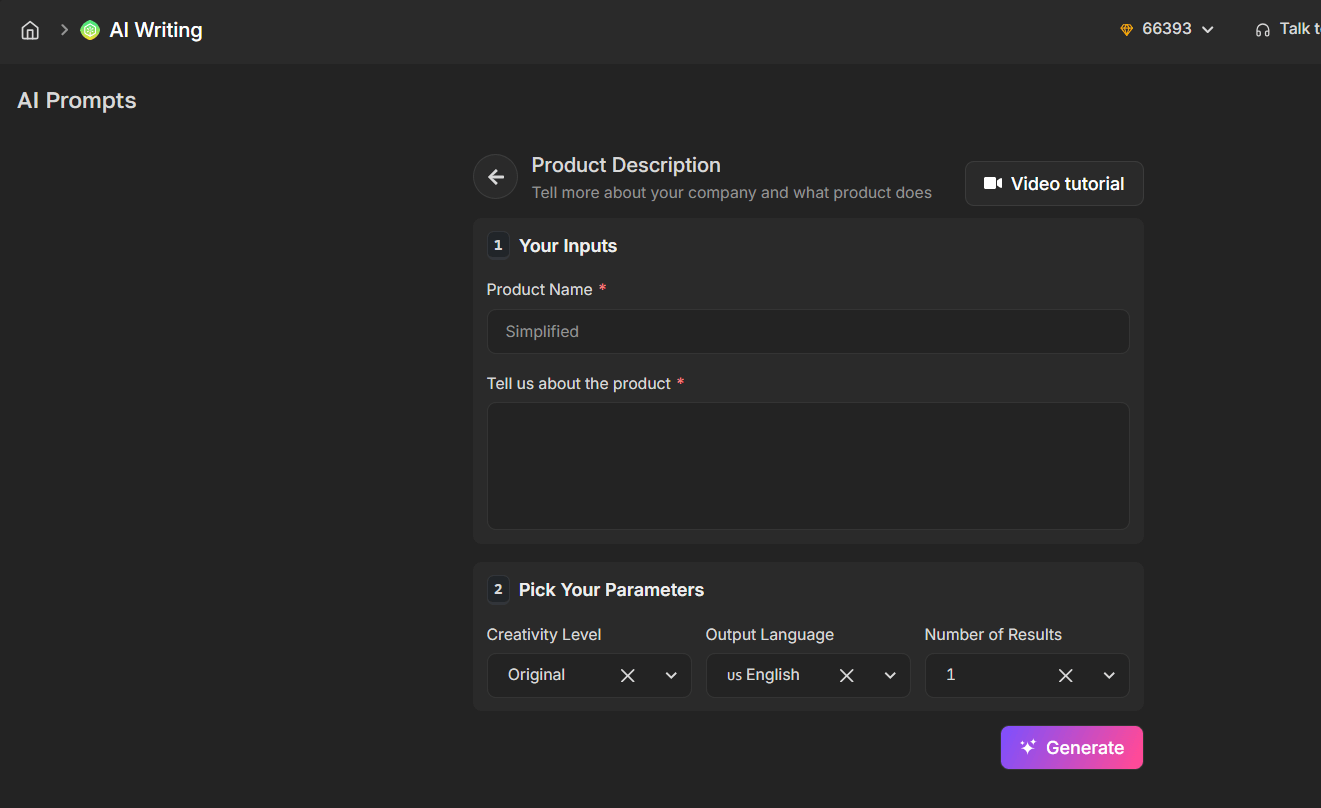 Simplified AI Product Description Generator App