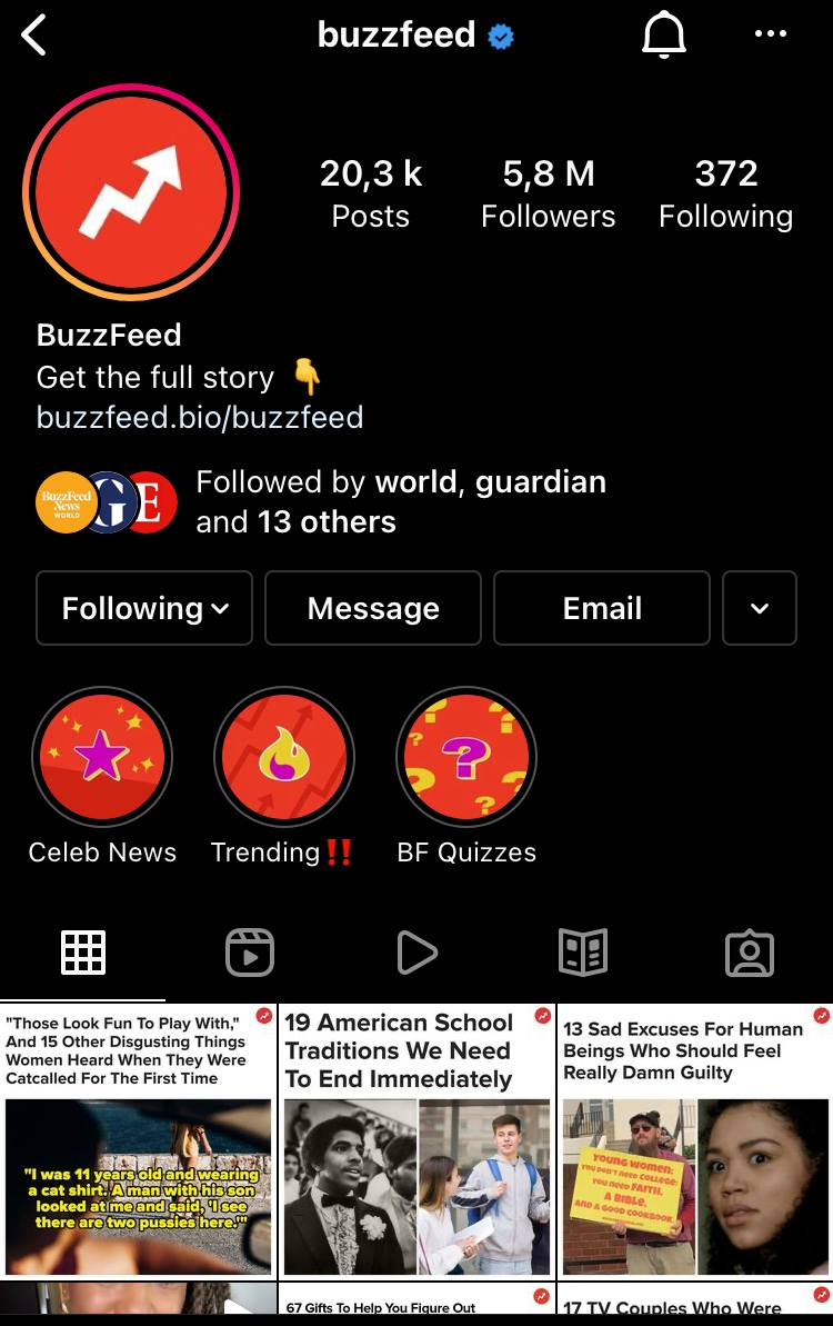 buzzfeed-story-highlight-example-brand-aesthetic buzzfeed feed and story highlight example