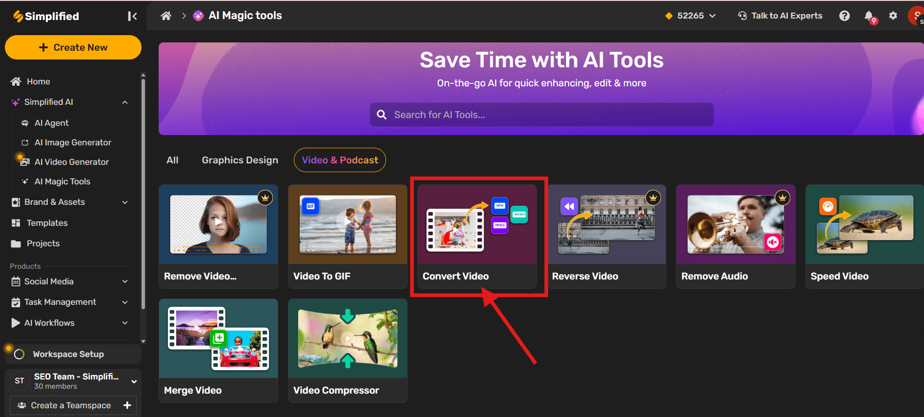 Select Convert Video Tool