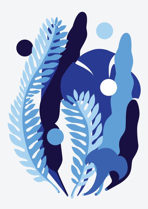 complementary blue colors design leaves