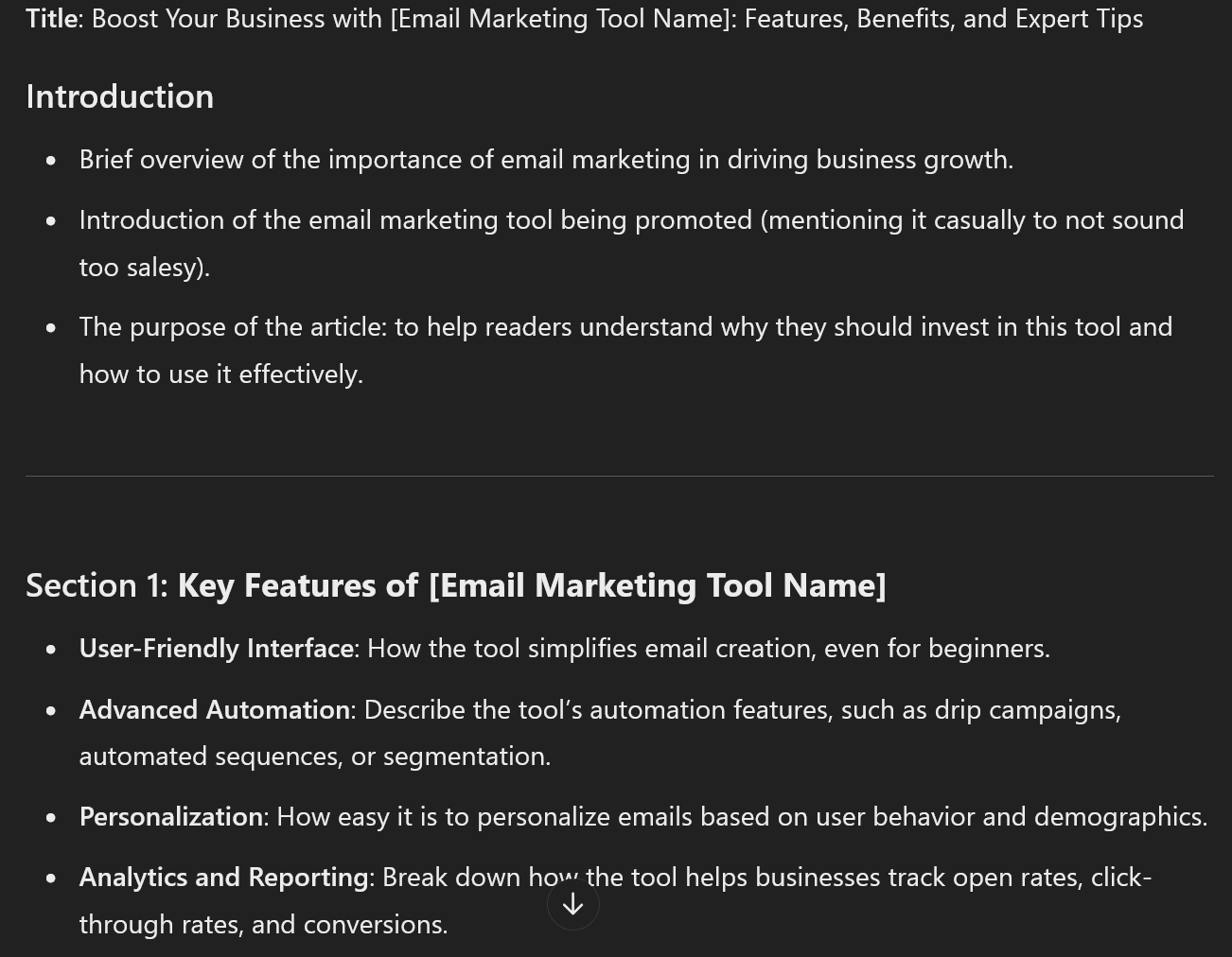 Create an article outline promoting an email marketing