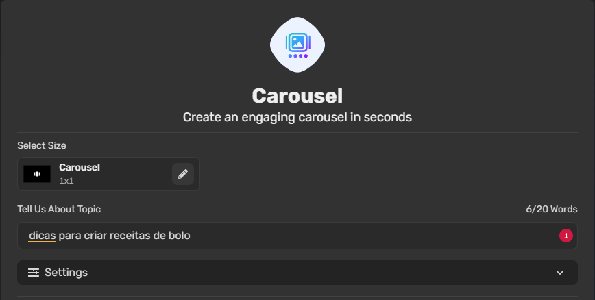 Acesse o gerador de carrossel