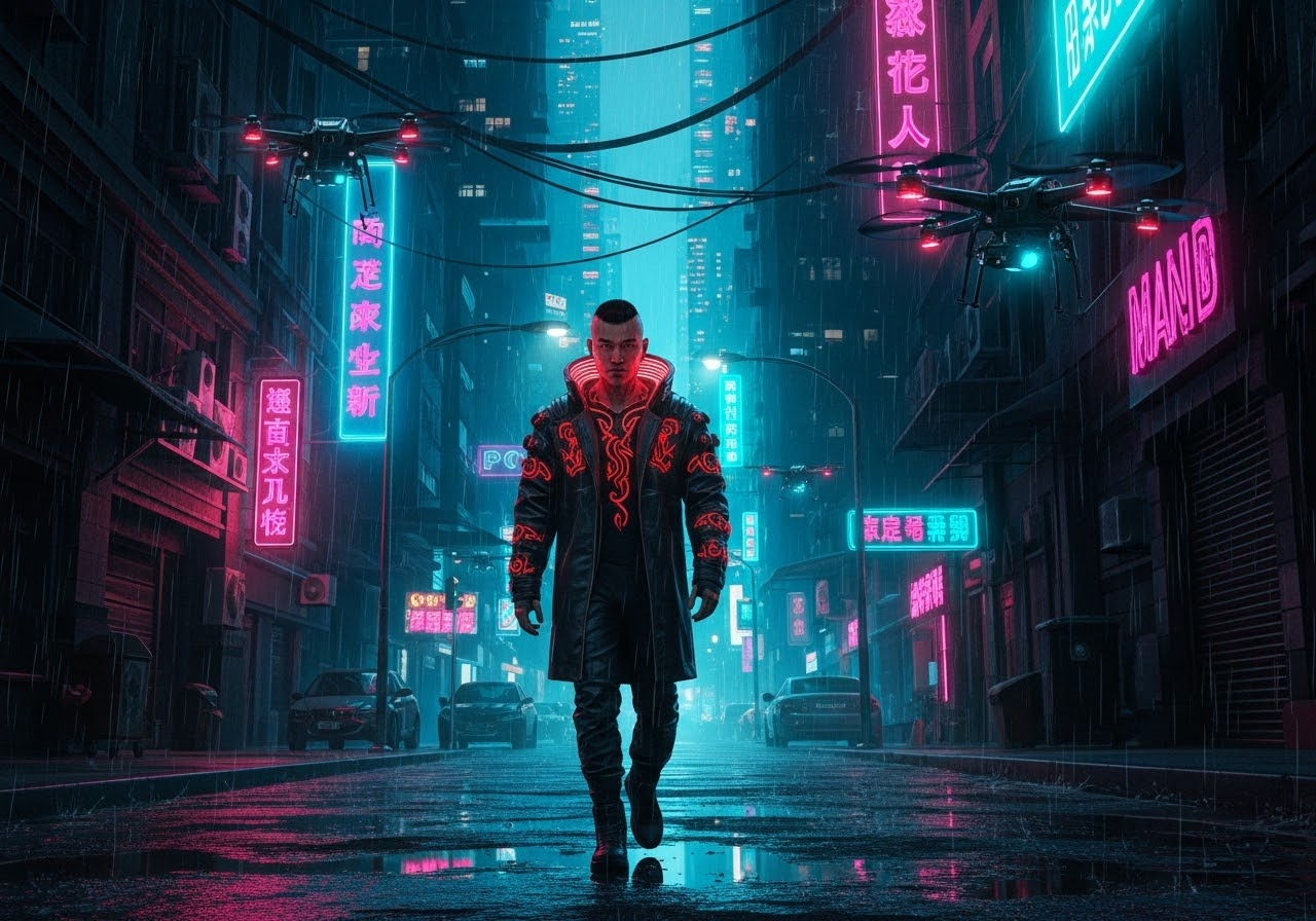 Simplified AI Generated Image in Cyberpunk Neon Style
