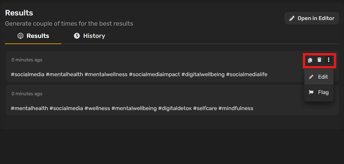 Generated Hashtags