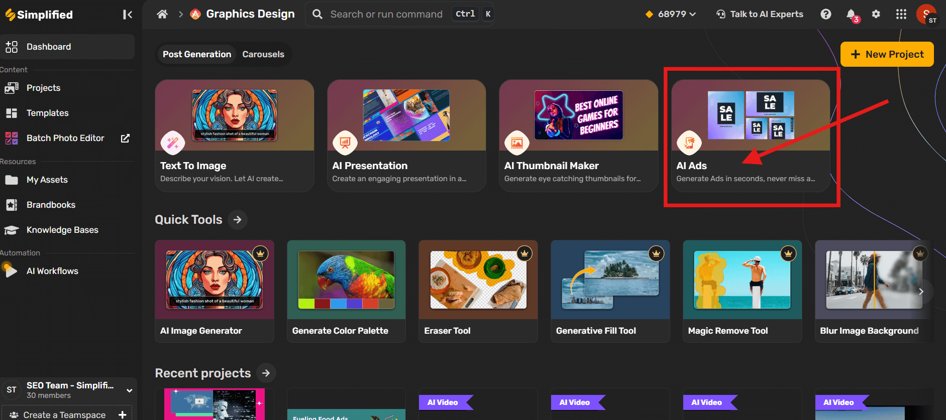 Navigate to AI ads tool