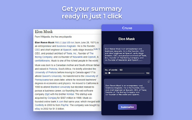Cruxe Text Summarizer Chrome Extension