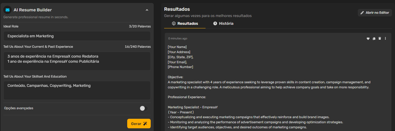 Crie seu currículo com ajuda de IA