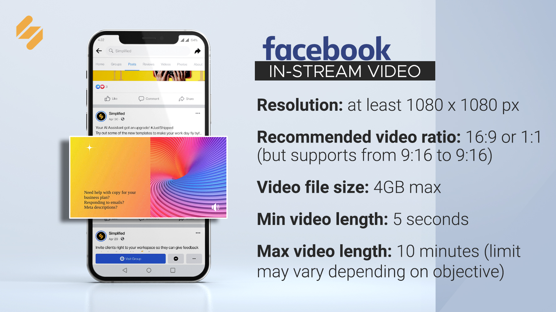 Facebook In stream video size