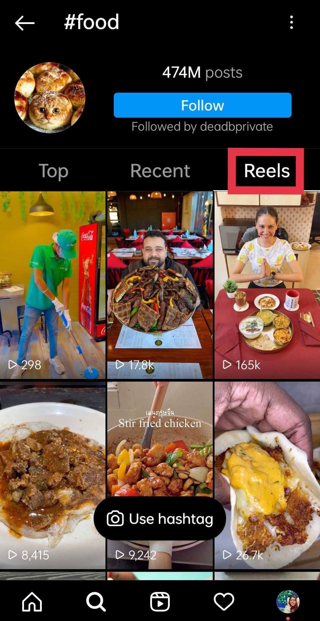 Instagram food hashtag reel