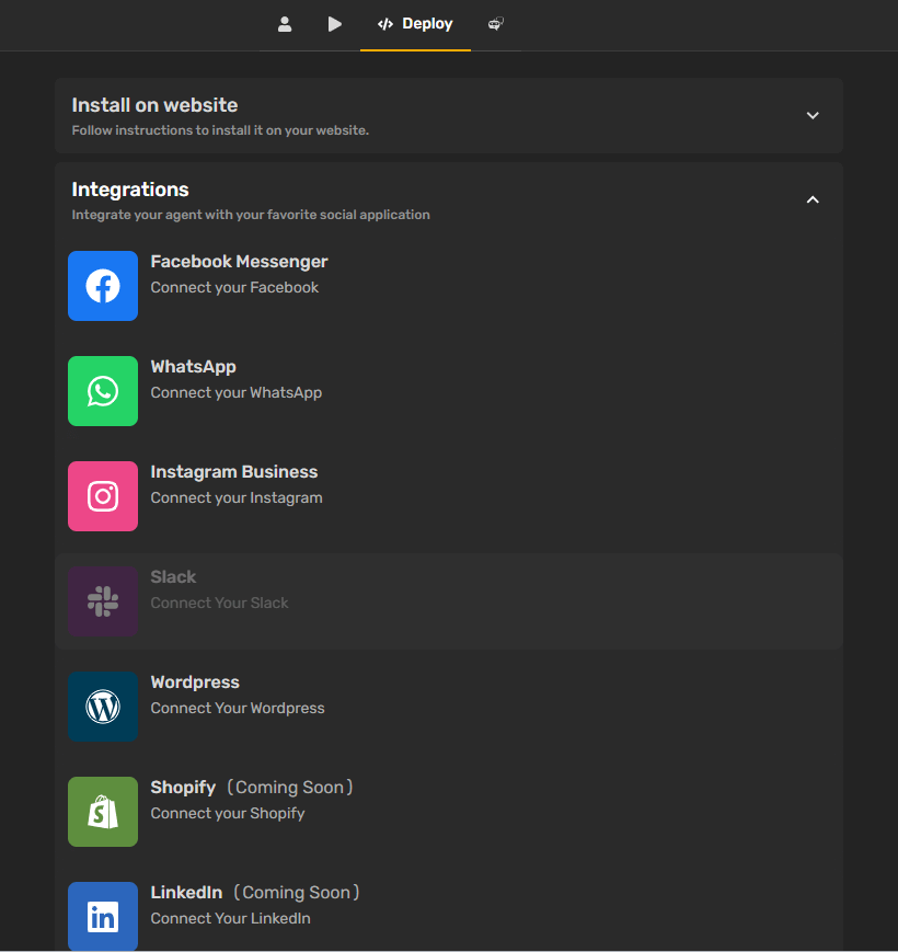 Click to connect each platform