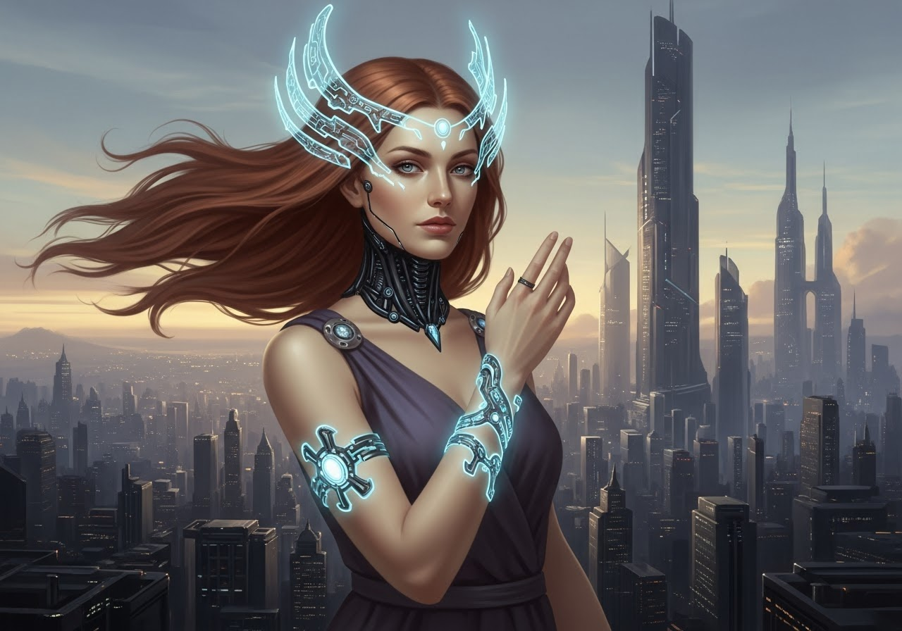 Simplified AI Generated Image in Neo-Classical with a Sci-Fi Twist