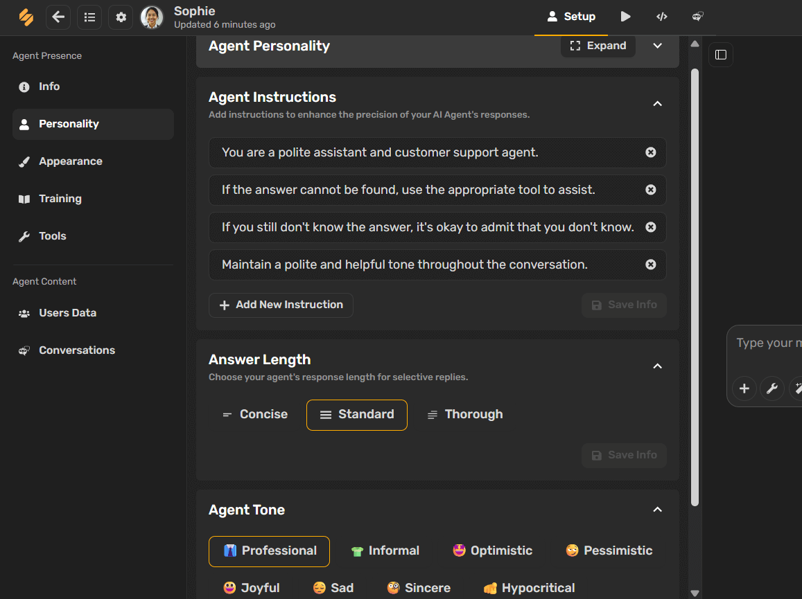 Customize Personality Settings