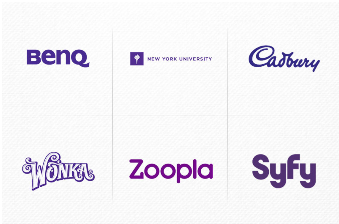 purple and white logos