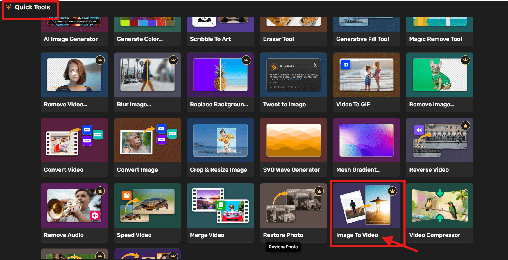 Access image to video tool