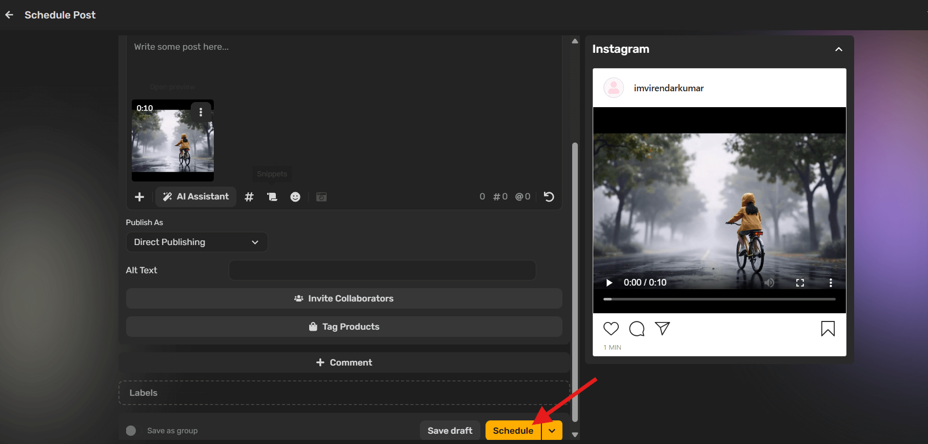 Schedule Video on Social media