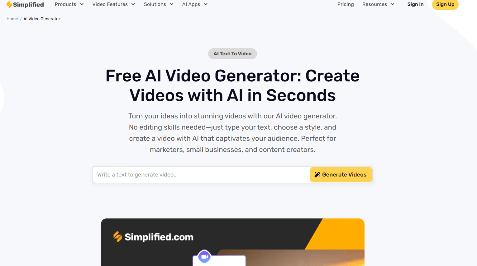Simplified AI Video Generator