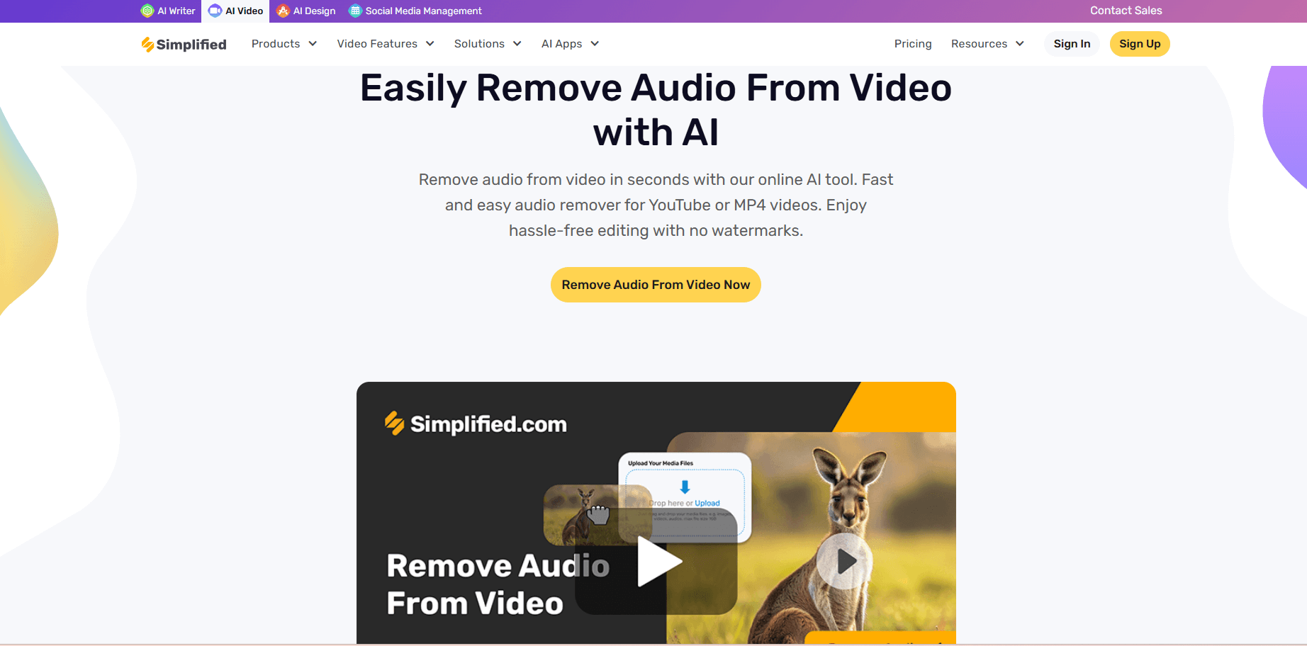 simplified remove audio from video