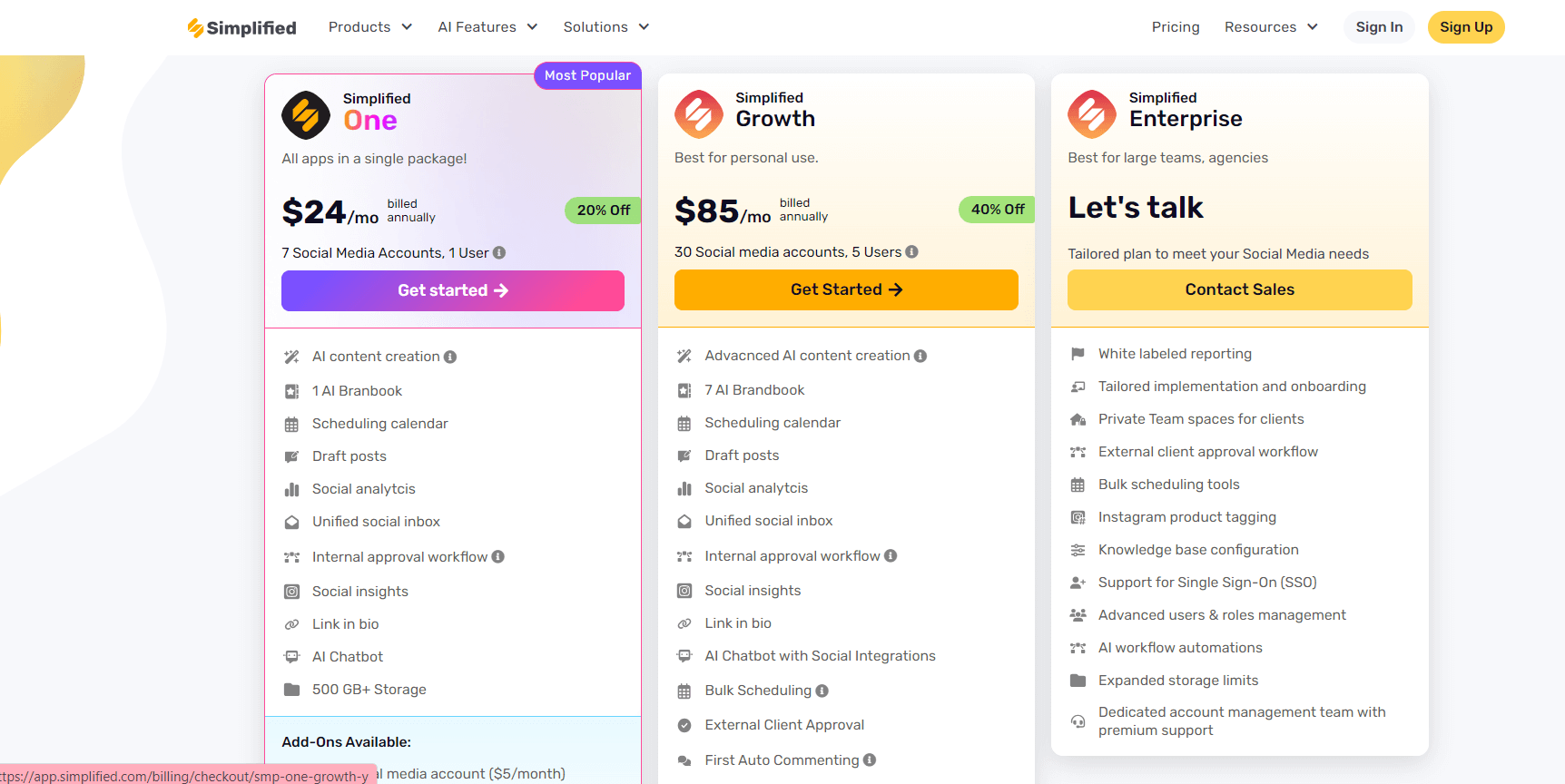 Simplified Social media Pricing