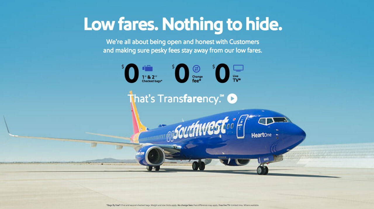 Southwest Airlines: "Low Fares. Nothing to Hide."