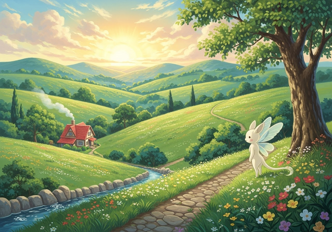 Simplified AI Generated Image in Studio Ghibli-Inspired Landscapes