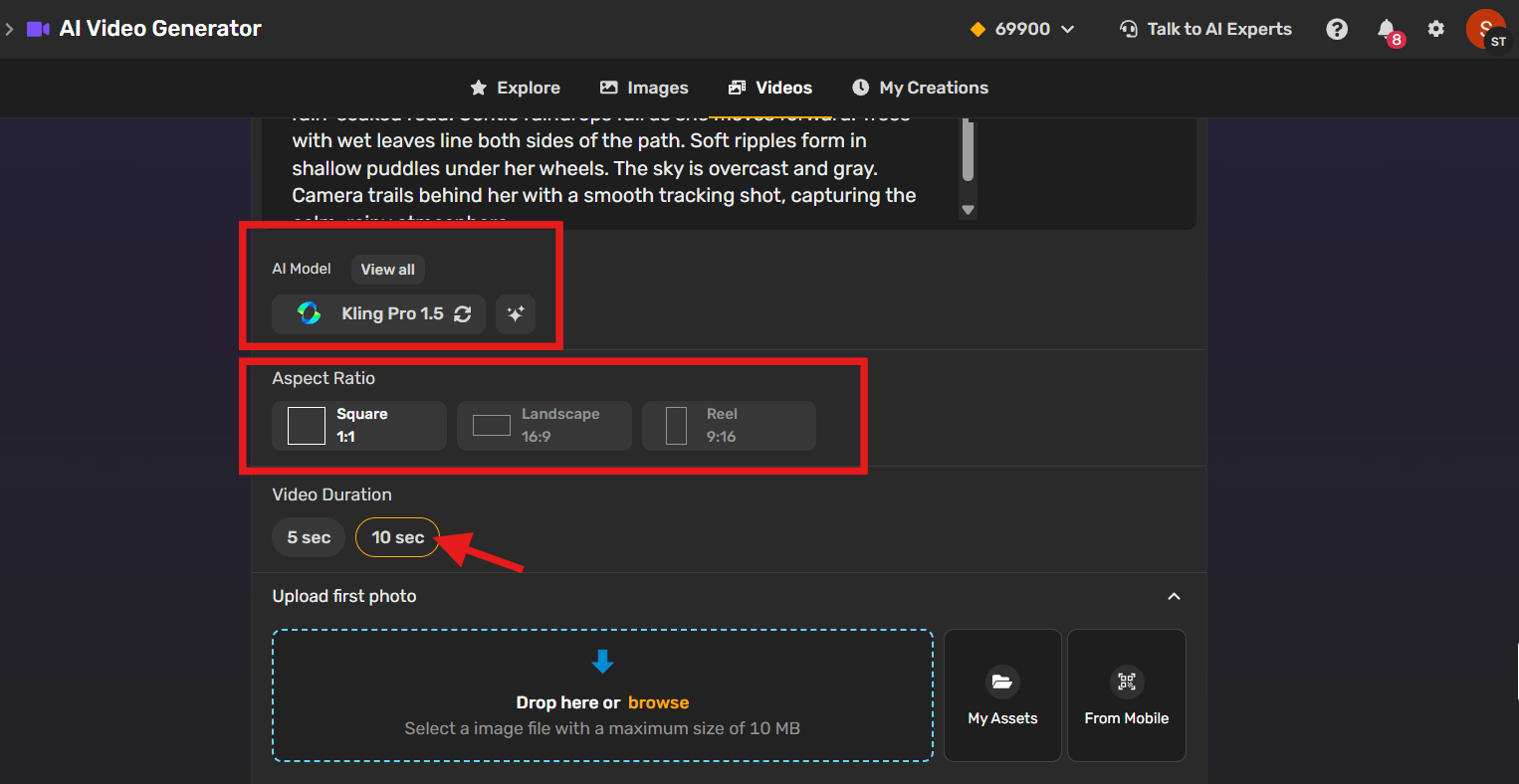 Select Video Duration and Aspect Ratio